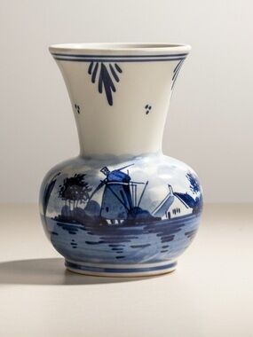 VTG Delfts Blue White Windmill Bud Vase 4.25” Made in Holland